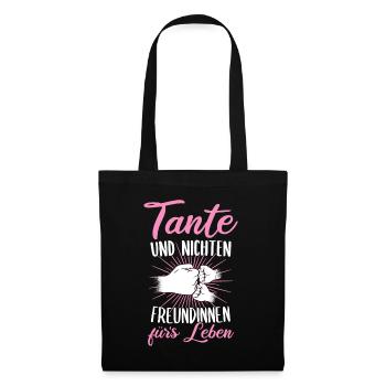 Tante & Nichte zweifache Tante Patentante Geschenk - Stoffbeutel - Schwarz - Vorne