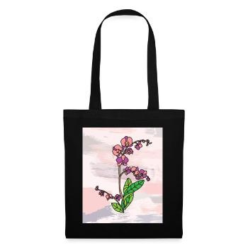 Vintage Blumen Orchideen Bunt - Stoffbeutel - Schwarz - Vorne