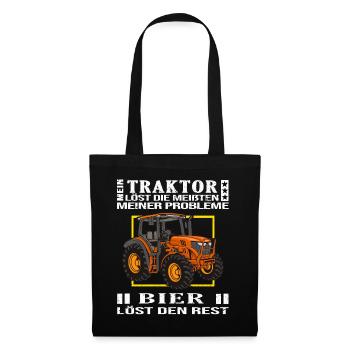 traktor ernte bauer fährt trecker trinkt bier - Stoffbeutel - Schwarz - Vorne
