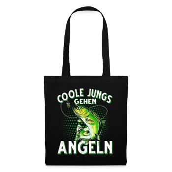 Coole Jungs Gehen Angeln Fischen Angler - Stoffbeutel - Schwarz - Vorne