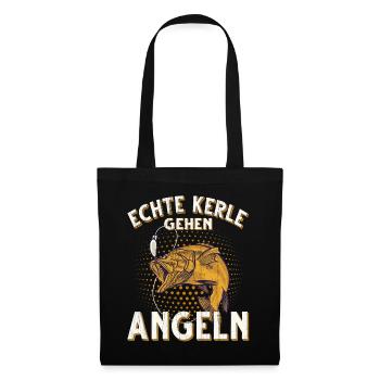 Echte Kerle Gehen Angeln Fischen Angler - Stoffbeutel - Schwarz - Vorne