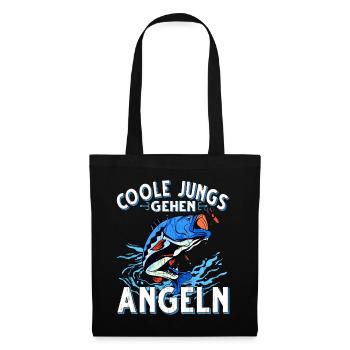 Coole Jungs Gehen Angeln Fischen Angler - Stoffbeutel - Schwarz - Vorne