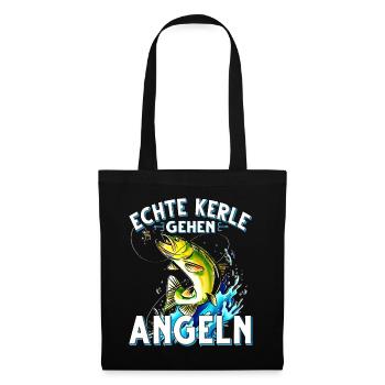 Echte Kerle Gehen Angeln Fischen Angler - Stoffbeutel - Schwarz - Vorne