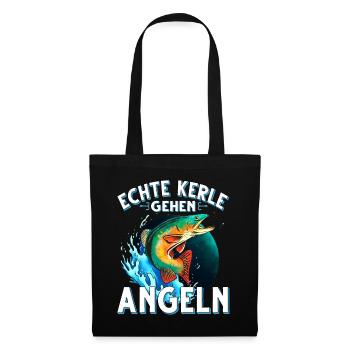 Echte Kerle Gehen Angeln Fischen Angler - Stoffbeutel - Schwarz - Vorne