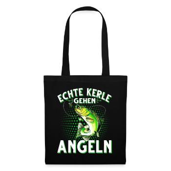Echte Kerle Gehen Angeln Fischen Angler - Stoffbeutel - Schwarz - Vorne