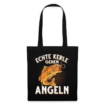 Echte Kerle Gehen Angeln Fischen Angler - Stoffbeutel - Schwarz - Vorne