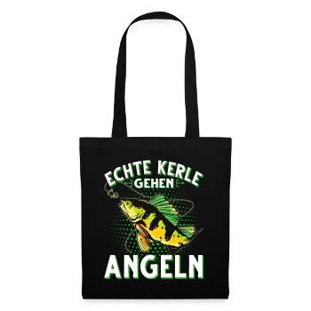 Echte Kerle Gehen Angeln Fischen Angler - Stoffbeutel - Schwarz - Vorne