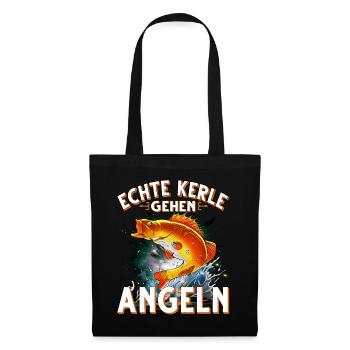 Echte Kerle Gehen Angeln Fischen Angler - Stoffbeutel - Schwarz - Vorne