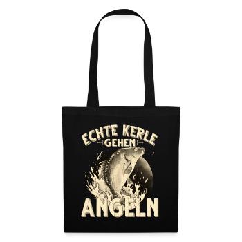 Echte Kerle Gehen Angeln Fischen Angler - Stoffbeutel - Schwarz - Vorne