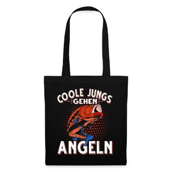 Coole Jungs Gehen Angeln Fischen Angler - Stoffbeutel - Schwarz - Vorne