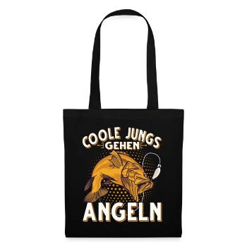Coole Jungs Gehen Angeln Fischen Angler - Stoffbeutel - Schwarz - Vorne