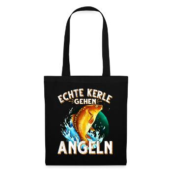 Echte Kerle Gehen Angeln Fischen Angler - Stoffbeutel - Schwarz - Vorne