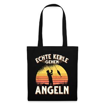 Echte Kerle Gehen Angeln Fischen Angler - Stoffbeutel - Schwarz - Vorne