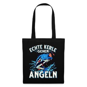 Echte Kerle Gehen Angeln Fischen Angler - Stoffbeutel - Schwarz - Vorne