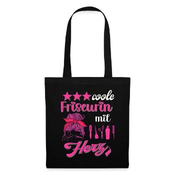 Coole Friseurin mit Herz Frisör Frisörin Friseur - Stoffbeutel - Schwarz - Vorne