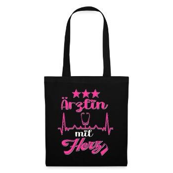 Ärztin mit Herz Arzt Damen Ärztin - Stoffbeutel - Schwarz - Vorne