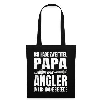 Ich habe zwei Titel Papa und Angler und ich rocke - Stoffbeutel - Schwarz - Vorne