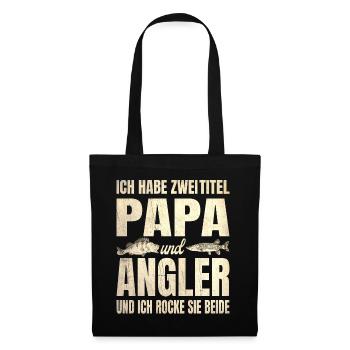 Ich habe zwei Titel Papa und Angler und ich rocke - Stoffbeutel - Schwarz - Vorne