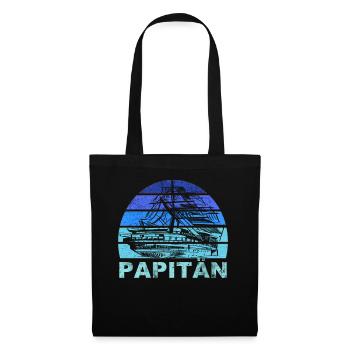 Papitän Vater Papa Kapitän Retro Anker Vatertag - Stoffbeutel - Schwarz - Vorne