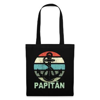 Papitän Vater Papa Kapitän Retro Anker Vatertag - Stoffbeutel - Schwarz - Vorne
