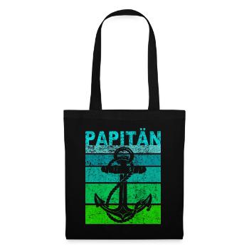 Papitän Vater Papa Kapitän Retro Anker Vatertag - Stoffbeutel - Schwarz - Vorne
