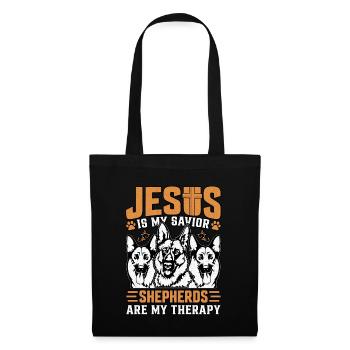 Jesus ist mein Retter, Hirten sind meine Therapie - Stoffbeutel - Schwarz - Vorne