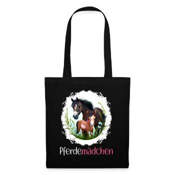 Pferdemädchen Pferdeshirt Pferde Fohlen Mädchen - Stoffbeutel - Schwarz - Vorne