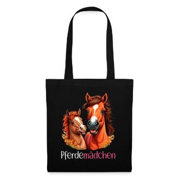 Pferdemädchen Pferdeshirt Pferd Fohlen Mädchen - Stoffbeutel - Schwarz - Vorne