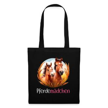 Pferdemädchen Pferdeshirt Pferd Sommer Mädchen - Stoffbeutel - Schwarz - Vorne