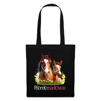 Pferdemädchen Pferdeshirt Pferd Fohlen Mädchen - Stoffbeutel - Schwarz - Vorne