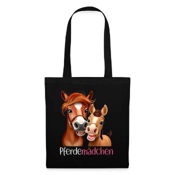 Pferdemädchen Pferdeshirt Pferd Comic Mädchen Süß - Stoffbeutel - Schwarz - Vorne