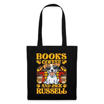 Books Coffee and Jack Russell - Stoffbeutel - Schwarz - Vorne