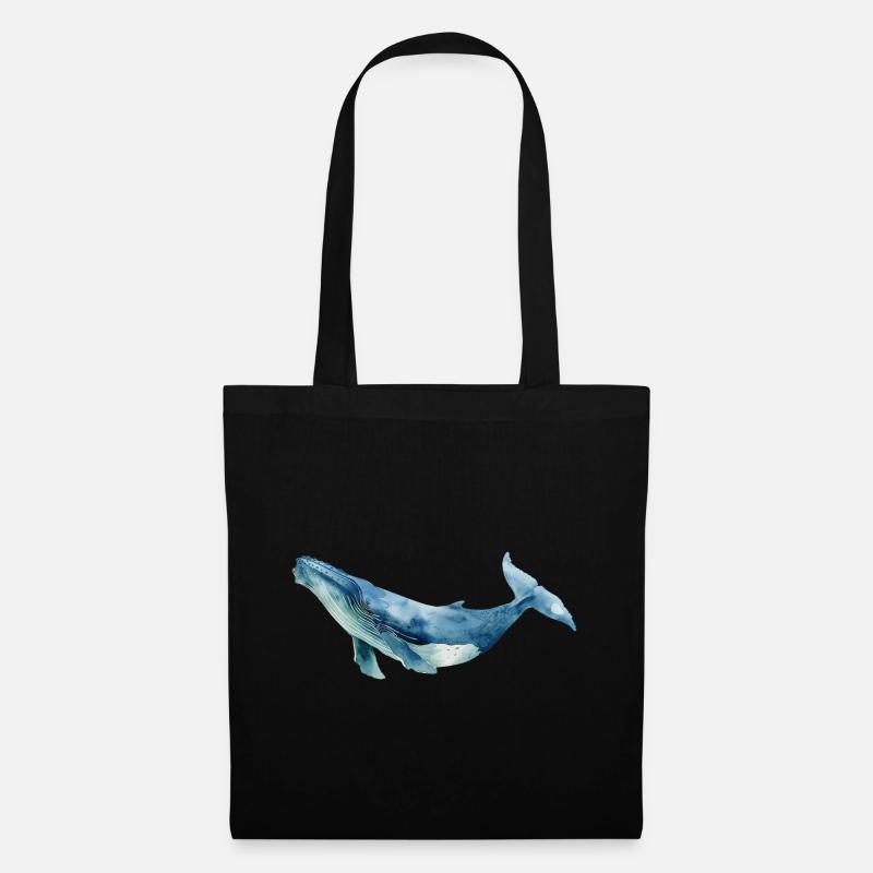 Aquarell wal, blau Whale - Stoffbeutel - Schwarz