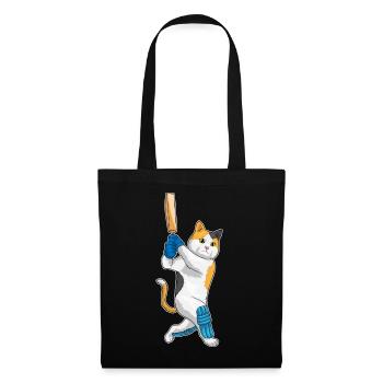 Katze Cricket Cricketschläger - Stoffbeutel - Schwarz - Vorne