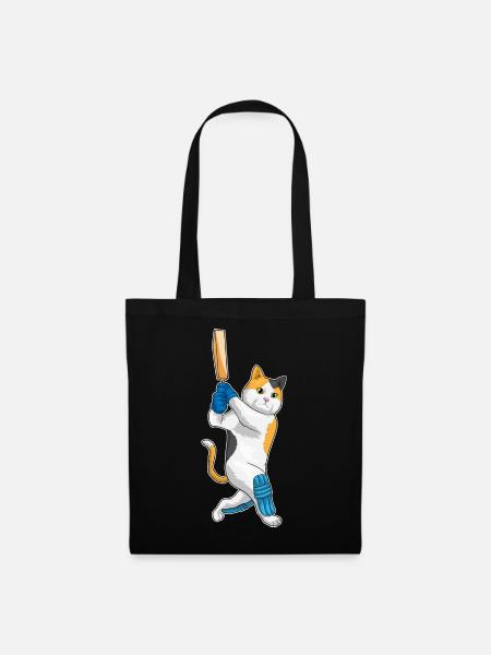 Katze Cricket Cricketschläger - Stoffbeutel - Schwarz