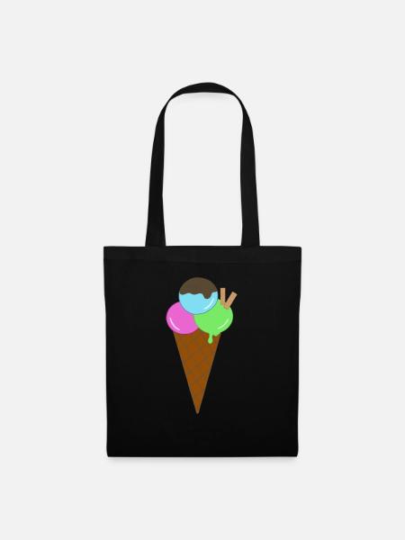 Buntes Eis mit Waffel - Stoffbeutel - Schwarz