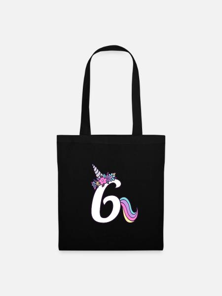 6. Geburtstag Kleines Einhorn Mädchen 6 Jahre alt - Stoffbeutel - Schwarz