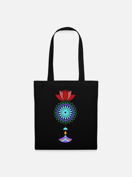 Blühender Mandala Hänger - Stoffbeutel - Schwarz