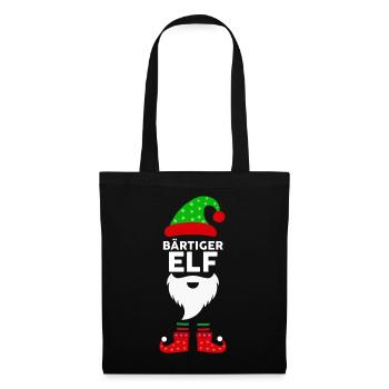 Weinachten Weihnachtself Bärtiger Elf Elfen - Stoffbeutel - Schwarz - Vorne