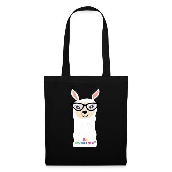 Lama with glasses with the phrase "be awesome" - Tote Bag - black - Front