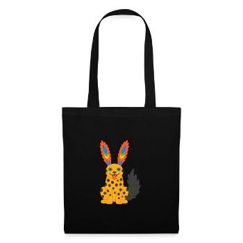 Guépard exotique fantastique avec oreilles en plumes arc-en-ciel - Sac en tissu - noir - Devant