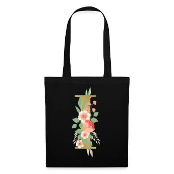 Eleganter Buchstabe 'I' mit Blumen - Stoffbeutel - Schwarz - Vorne