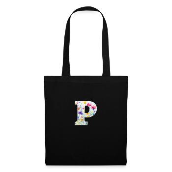 Letter P, Monogram, Floral Pattern - Tote Bag - black - Front