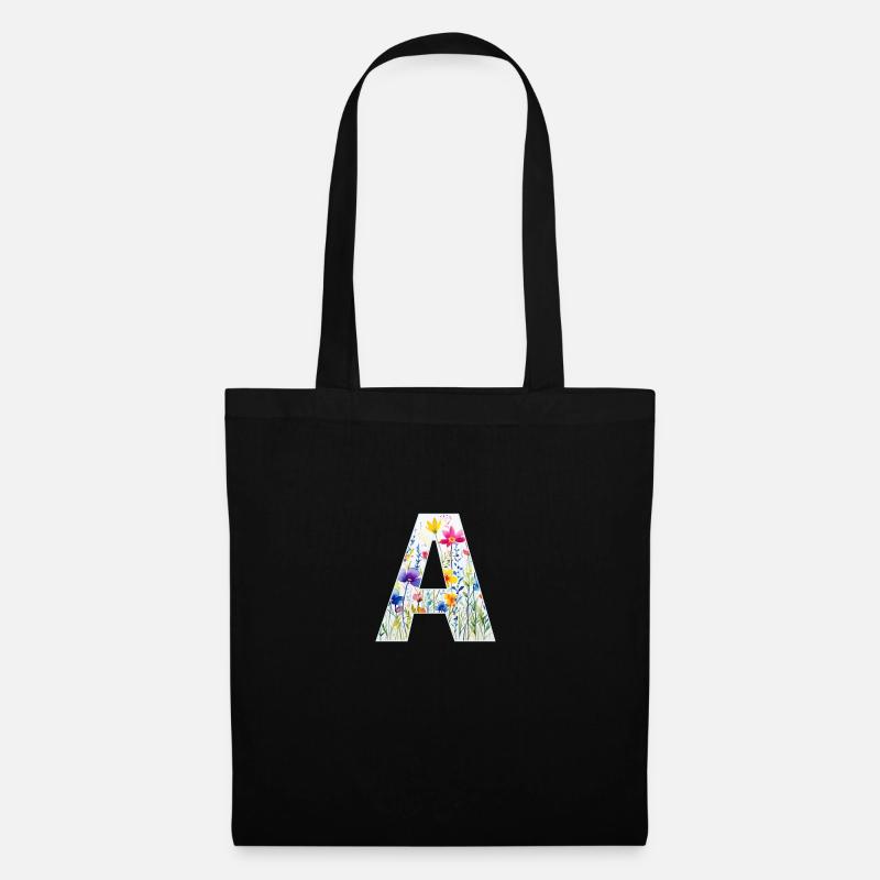 Letter A, Monogram, Floral Pattern - Tote Bag - black