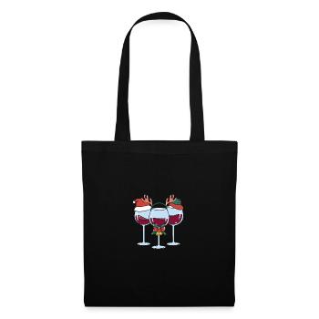 Wein Glühwein Weinglas Weihnachts - Stoffbeutel - Schwarz - Vorne
