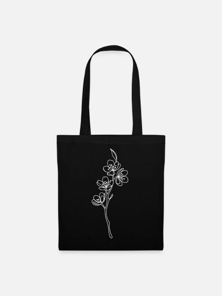 Florale Linienblüte - Stoffbeutel - Schwarz