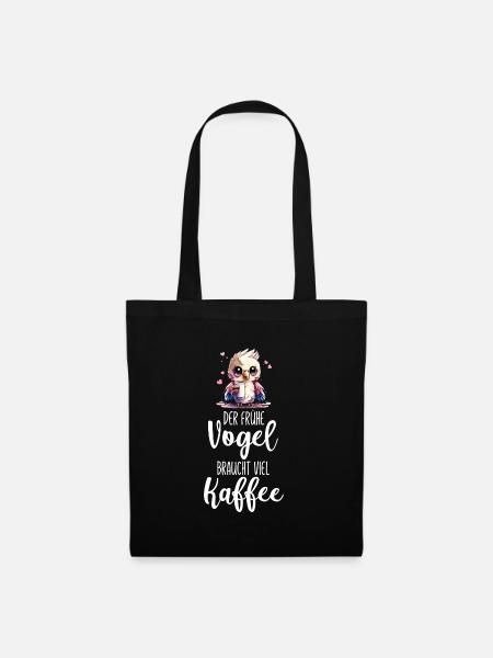 Eine lustige Eule braucht viel Kaffee Sprüche - Stoffbeutel - Schwarz