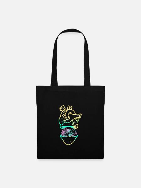 Heart Skull 1 yellow - Tote Bag - black