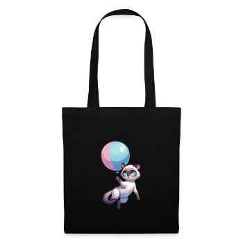 Katze mit Luftballon - Stoffbeutel - Schwarz - Vorne