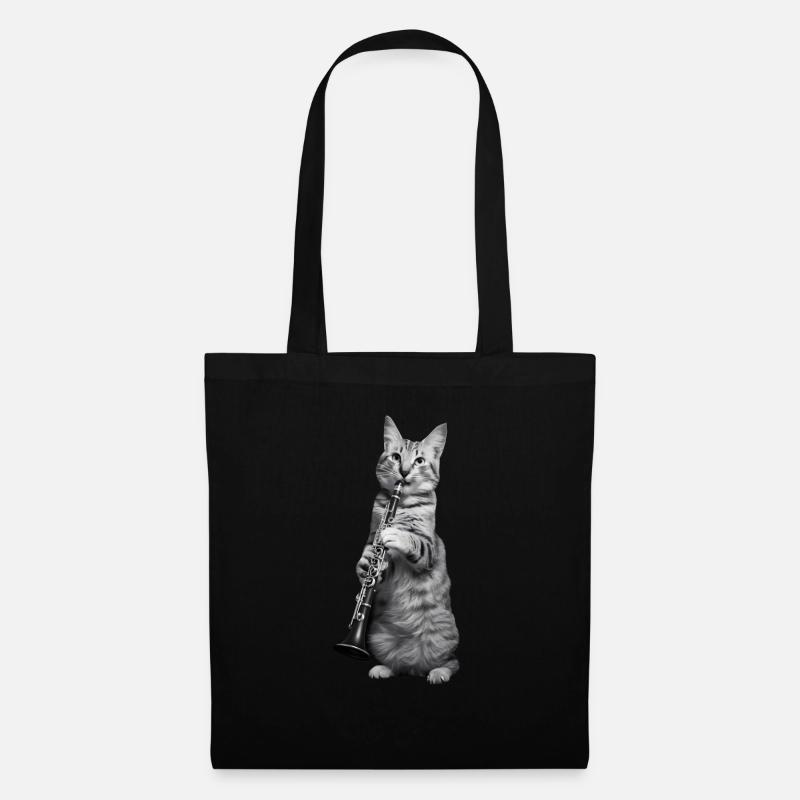 Katze Klarinette - Stoffbeutel - Schwarz